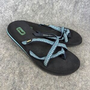Teva Olowahu Womens Sandals Black Blue Strappy Mush Flip Flops 6840B Size 9